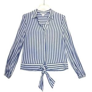 LC Lauren Conrad Blue White Striped Tie-Front Blouse Women’s Small,Button Down